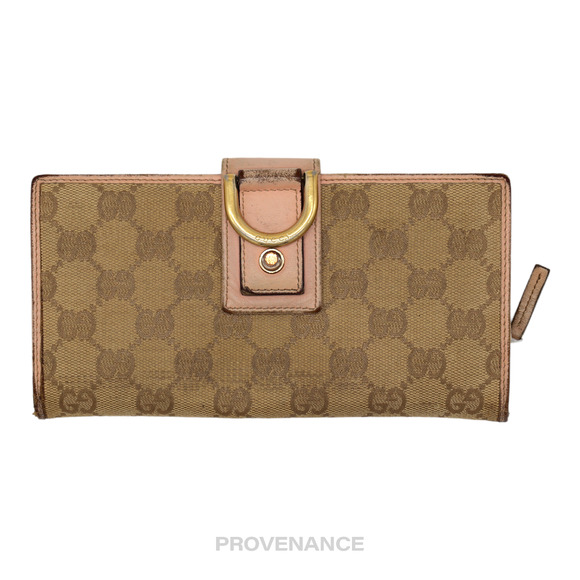 🔴 Gucci Long Wallet - GG Canvas Powder Pink - Picture 1 of 8